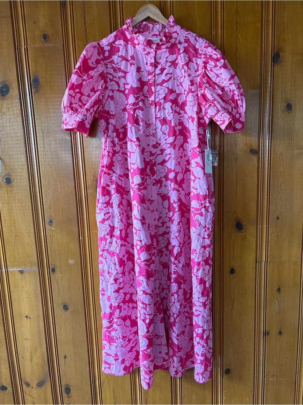 NWT HYACINTH HOUSE Pink Textured Floral Ruffle Collar Louisa Maxi Dress Sz XL